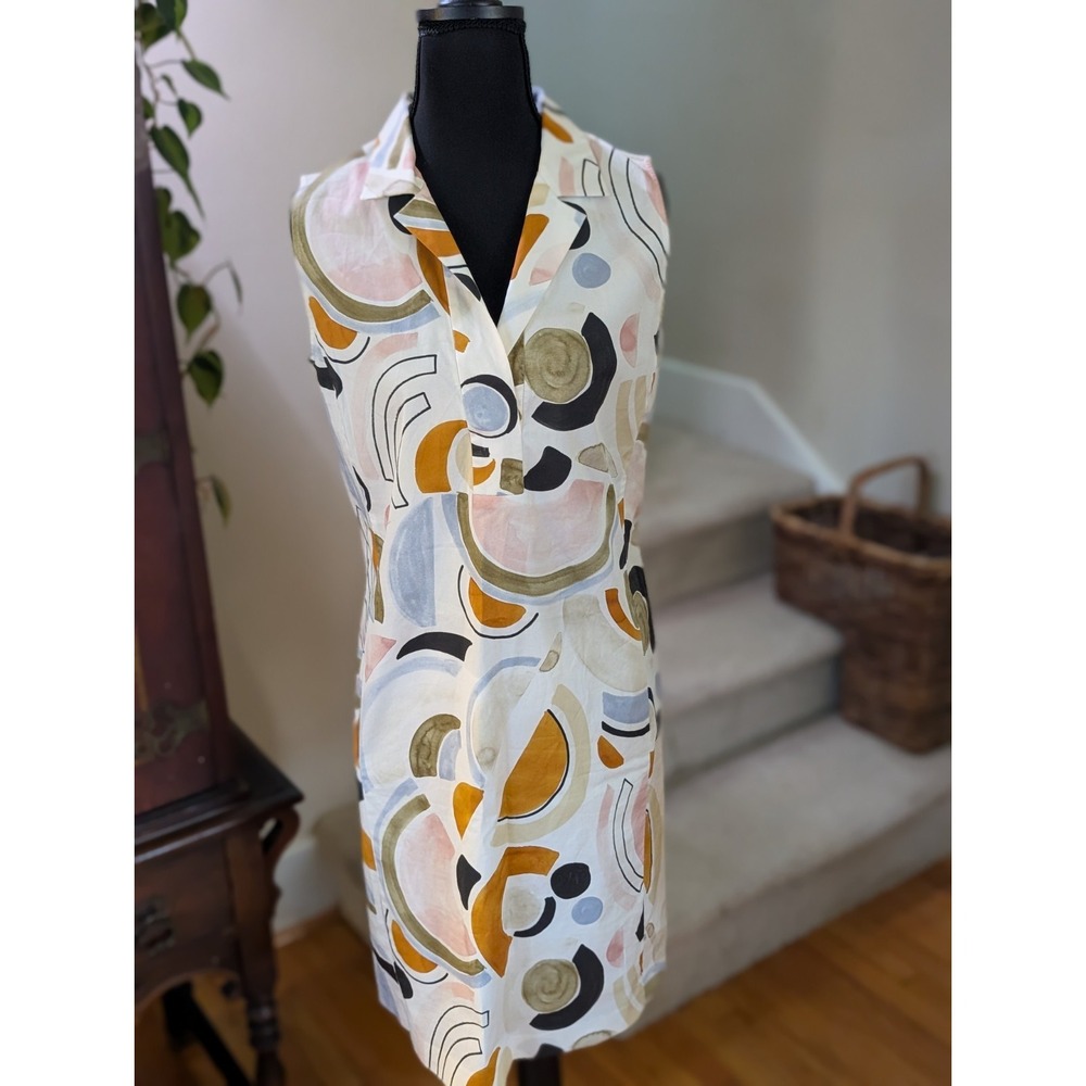 Lafayette 148 New York Rudy Abstract Mid Century Print Shift Dress Women's 2 EUC